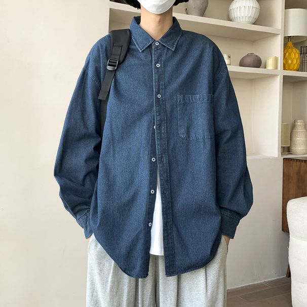 American Long Sleeved Denim Shirt Men's Spring Trend Loose Casual Workwear Cardigan Jacket Clothes_viptrois.com