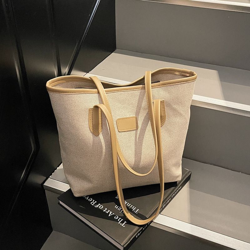 Men's Handbags Simple Contrast High-capacity Commuter Tote Bag With Advanced Texture Vintage Hand Bill Of Lading Shoulder Cloth Bag_viptrois.com
