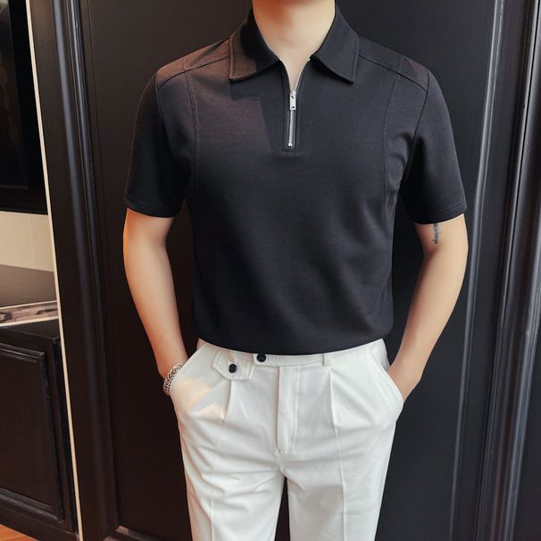 Business Casual Men's Short Sleeved Polo Shirt Turn down Collar Half Zip Breathable New Summer Style Secretly Sent_viptrois.com