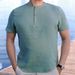 Men's Clothing Round Neck Shirt Casual Shirt Solid Color Fashionable Button Top_viptrois.com