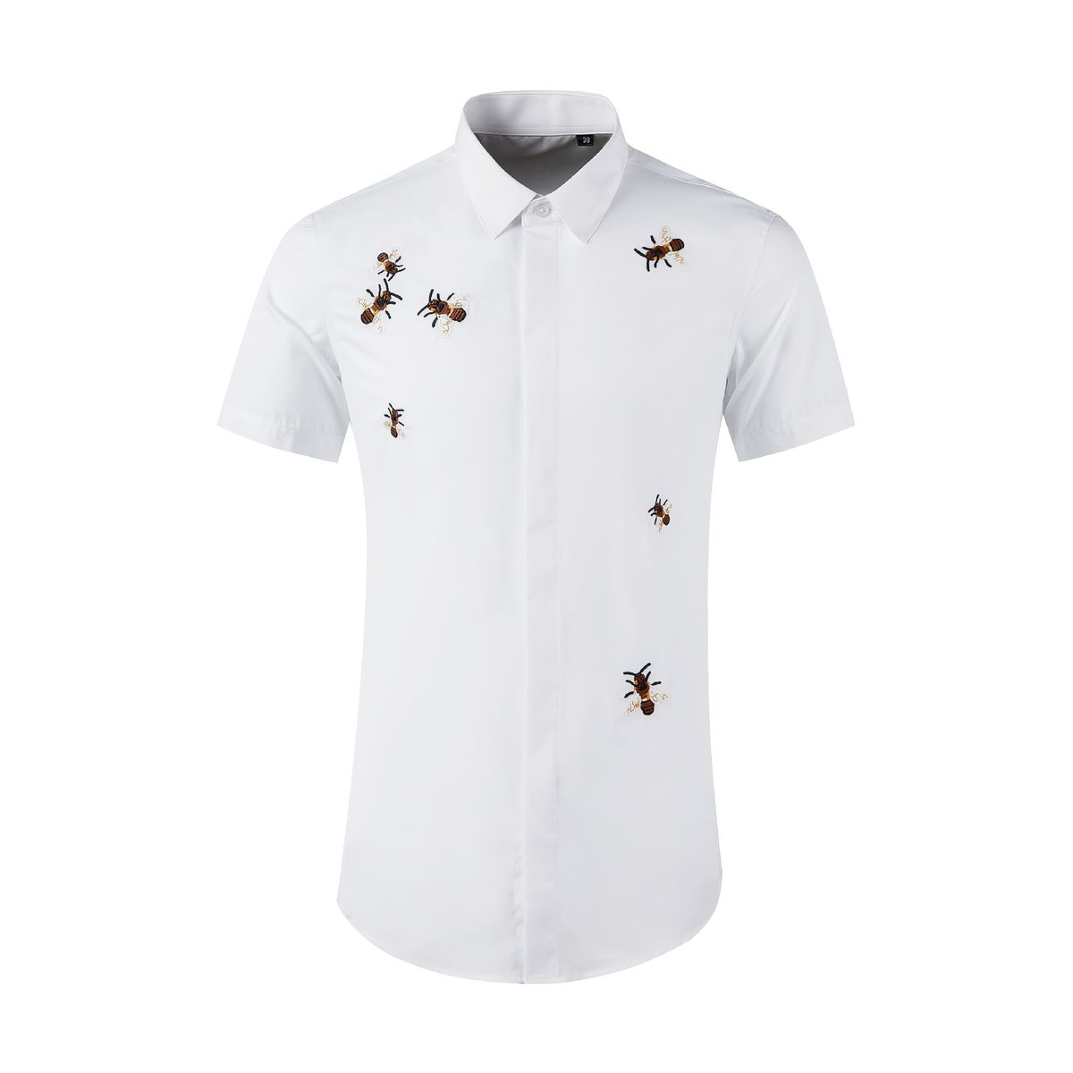 Men's Clothing Men's Slim Fit Cotton Shirt Short Sleeved Fashion Trendy Honey Embroidered Casual Clothing For Formal & Casual_viptrois.com