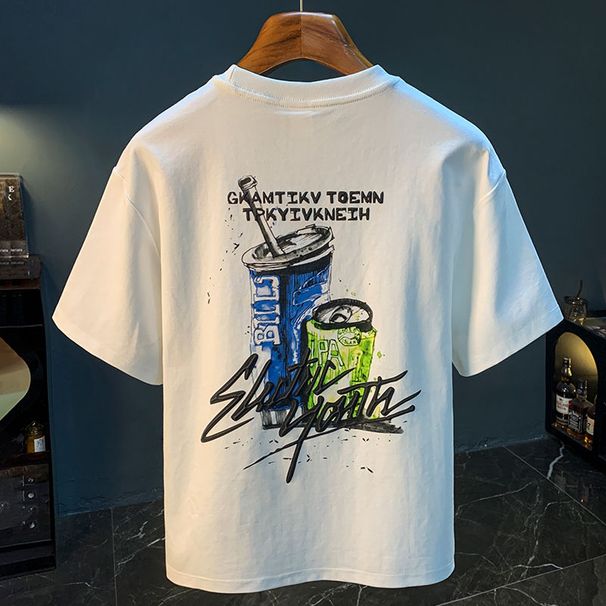 Men's Printed New Trend Fashionable Versatile Summer Clothes Top Loose Trendy Brand Short Sleeved Half Cut T-shirt_viptrois.com