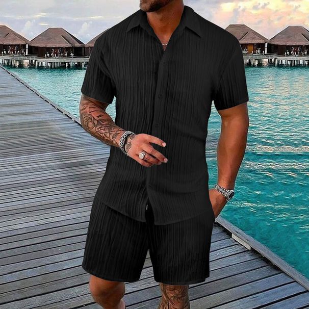 Men's Clothing Summer Men's Shirt Casual Loose Short Sleeved Shorts Beach Suit_viptrois.com