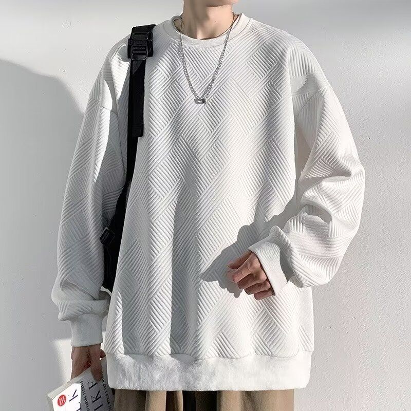 Autumn And Winter Versatile Jacquard Texture Hoodie Trendy New Men's Top For Teenagers_viptrois.com