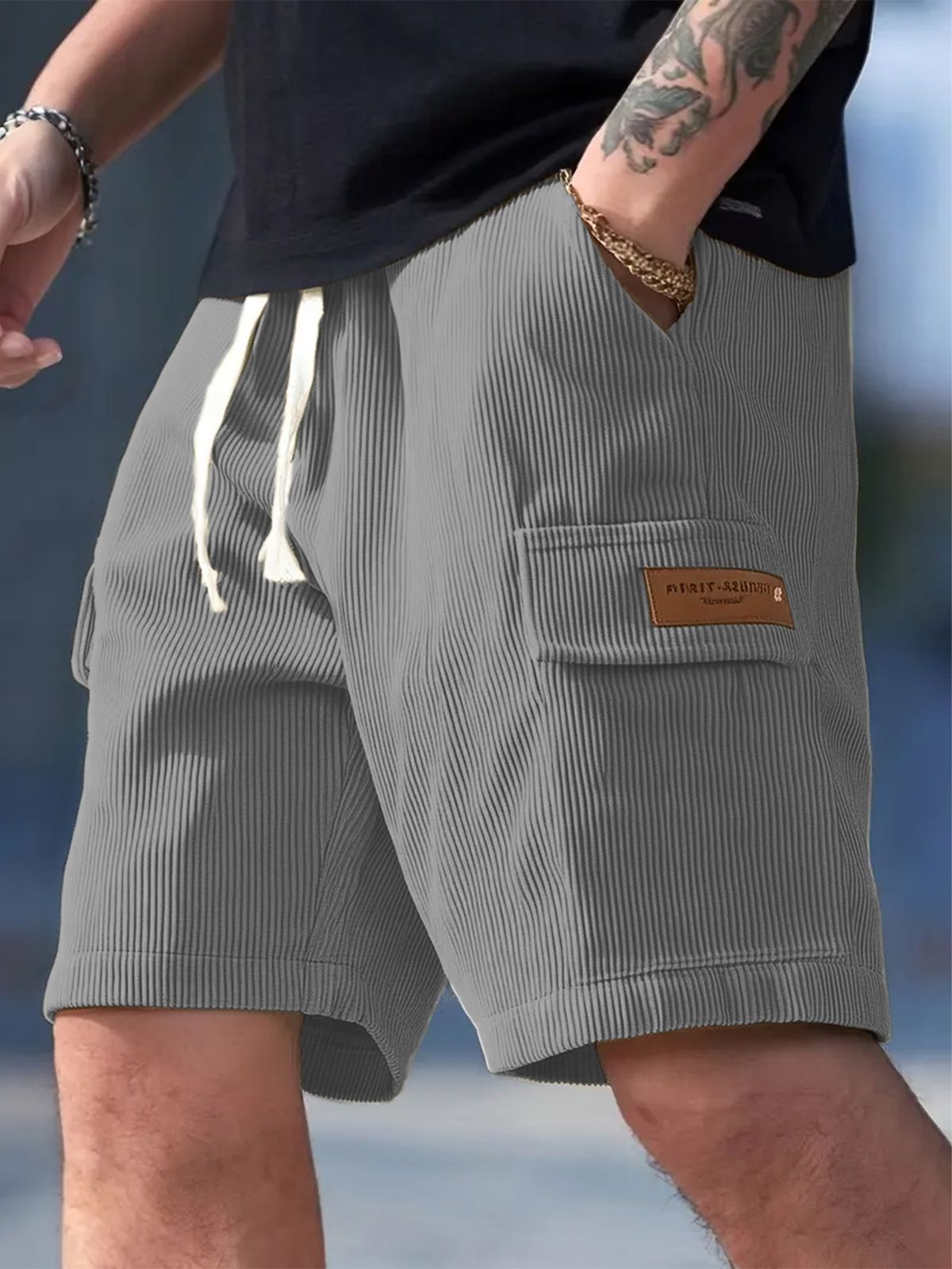 Men's Relaxed Fit Corduroy Shorts Vertical Rib Texture Vintage Streetwear Summer Short Pants Multiple Colors Available_viptrois.com
