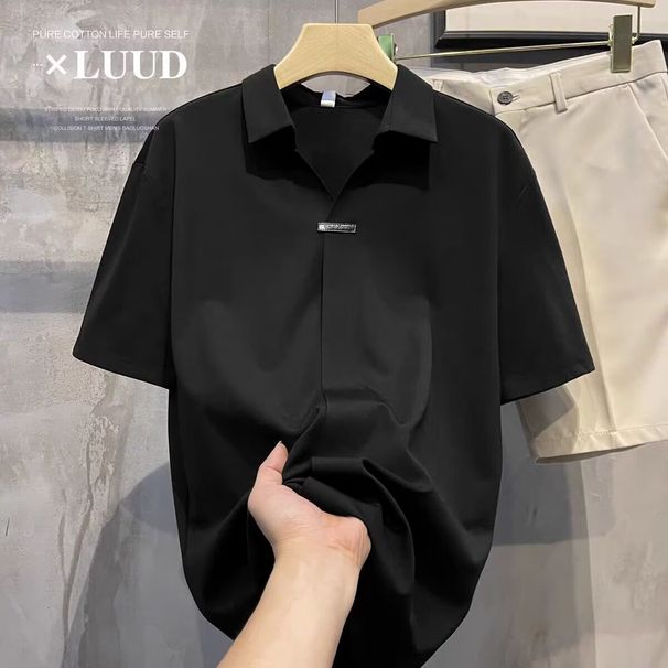 Men's Clothing Short Sleeved Men's Polo Shirt Handsome Trendy New Summer Thin V Neck Polo Shirt Men_viptrois.com