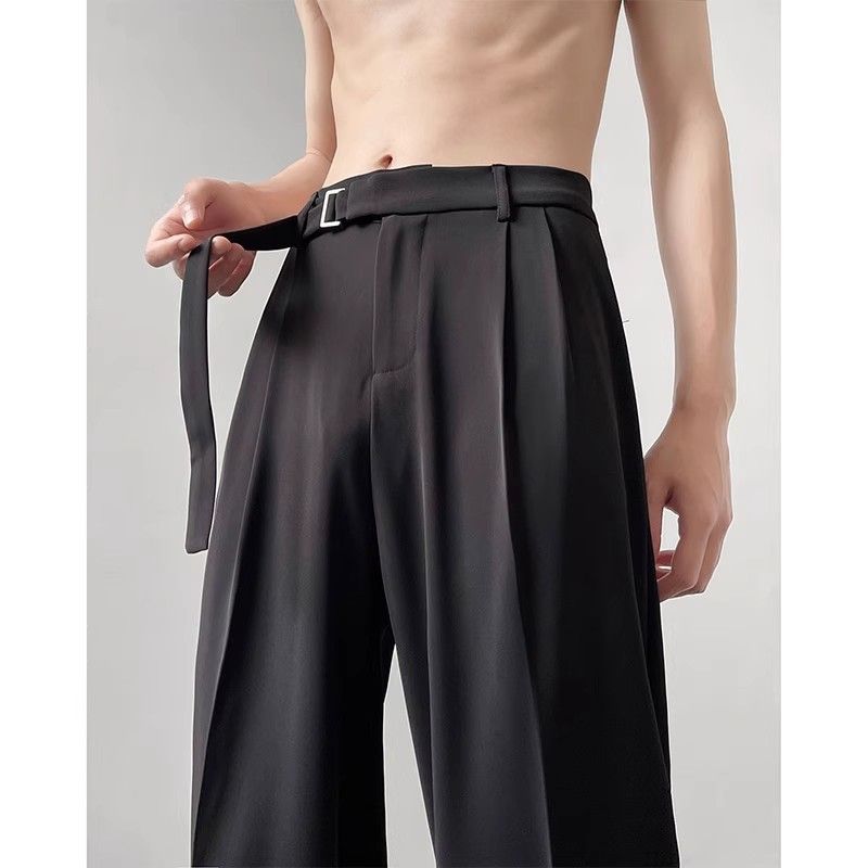 Men's Clothing Ice Silk Trousers Thin Shorts Straight Wide Leg Casual Long Trousers_viptrois.com