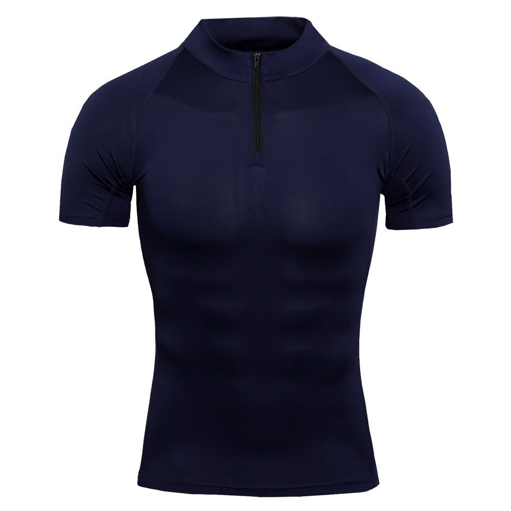 Men's Clothing Short Sleeve Sportswear Personal Trainer Work Clothes Stand Up Collar Zipper Fitness Clothing T Shirt Sports Quick Drying Clothes_viptrois.com