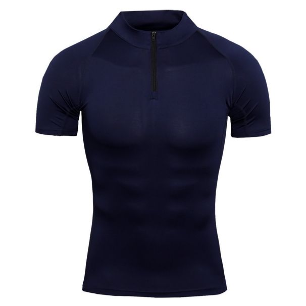 Men's Clothing Short Sleeve Sportswear Personal Trainer Work Clothes Stand Up Collar Zipper Fitness Clothing T Shirt Sports Quick Drying Clothes_viptrois.com