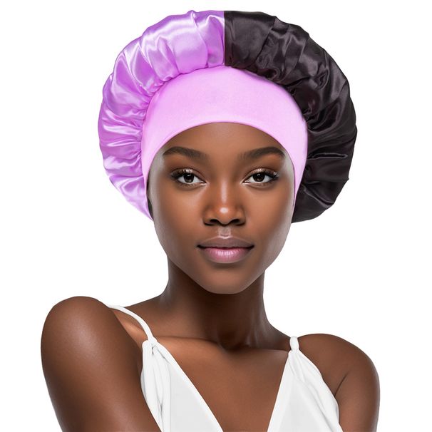 New Wide Brim Color Matching Sleeping Cap Ladies Fashion Elastic Chemotherapy Cap Two Color Stitching Hair Care Washing Cap_viptrois.com