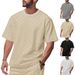 Men's Summer New Checkerboard Check Short-sleeved T-shirt Loose Drop Shoulder Round Neck Casual Tops_viptrois.com