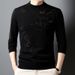 Autumn Winter Jacquard New Trendy Knitted Loose Thickened Sweater Men's Half Fleece Lined Round Neck Base Shirt_viptrois.com