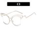 Women's Eyeglasses Folding Curved Leg Cat Eye Large Frame Hollow Flat Glasses New Metal Glasses Frame Ins Concave Shape Anti Blue Light_viptrois.com
