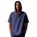 Men's Summer Simple Loose Casual Trendy Linen Button Beach Hooded Henley Short Sleeve Shirt_viptrois.com