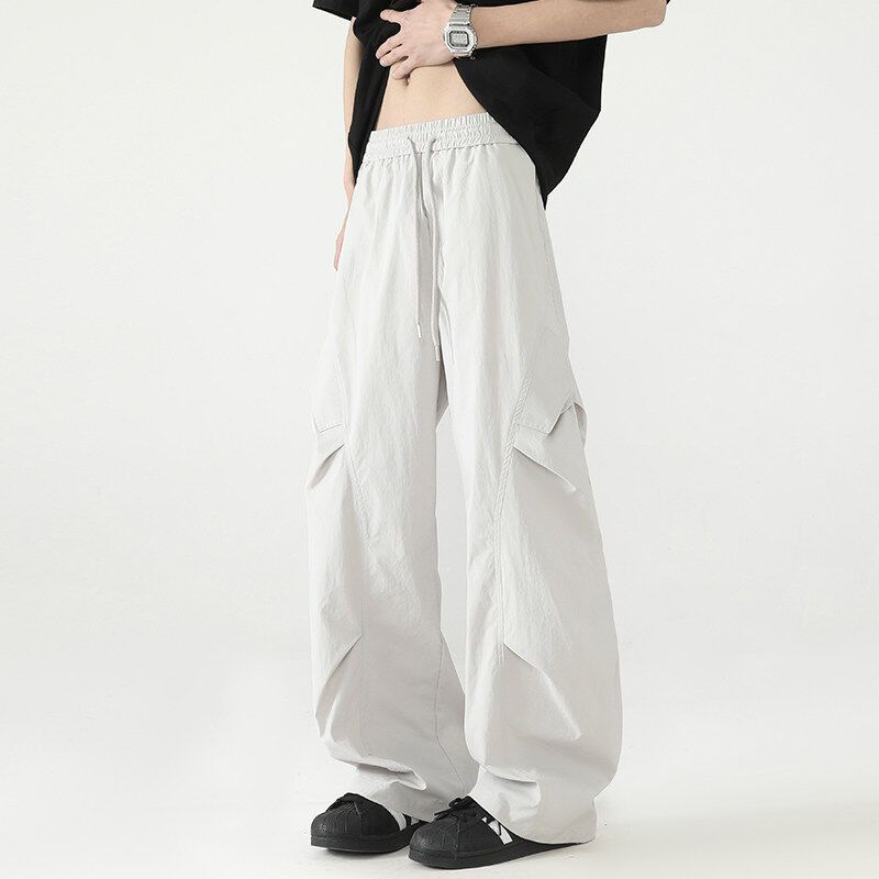 American Style Pleated Paratrooper Cargo Men 2025 Summer Thin Loose Versatile Wide-Leg Quick-Dry Casual Long Pants_viptrois.com