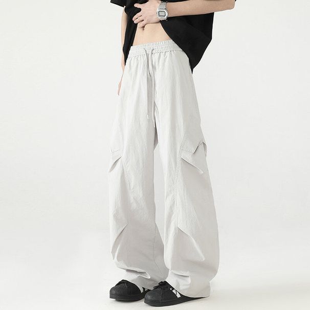American Style Pleated Paratrooper Cargo Men 2025 Summer Thin Loose Versatile Wide-Leg Quick-Dry Casual Long Pants_viptrois.com