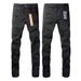 Unisex Y2K Dark Streetwear Stacked Flared Jeans, Matte Black With Light Ripped Details & Checkerboard Letter Patch, Breathable For Summer_viptrois.com
