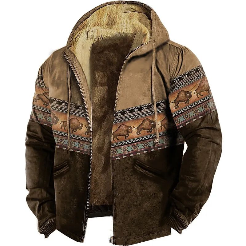 2023 Foreign Trade European And American New Men's Arctic Fleece Hooded Retro Print Autumn Winter Sweatshirt Factory_viptrois.com