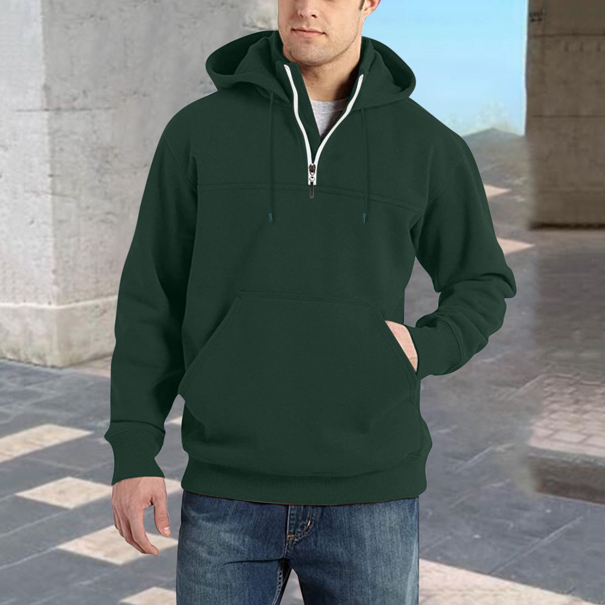 Men's Oversized Hooded Sweatshirt – Thickened Winter Pullover With Custom Print Option (Black/Navy/Red, M-XXXL)_viptrois.com