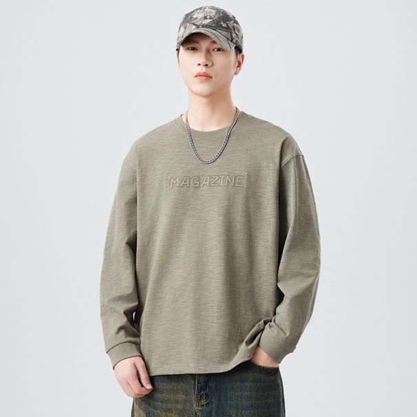 High End American Fashion Pure Cotton Long Sleeved T-Shirt For Men In Spring And Autumn 2025, Casual Loose Round Neck,_viptrois.com
