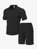 Men's Summer Casual Short Sleeved Shorts Suit Solid Color Pattern Towel Jacquard Cloth_viptrois.com