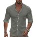 Men's Clothing New Casual Solid Color Long Sleeved Shirt Cotton Lapel Button Down Long Sleeved Beach Shirt Tops Men_viptrois.com