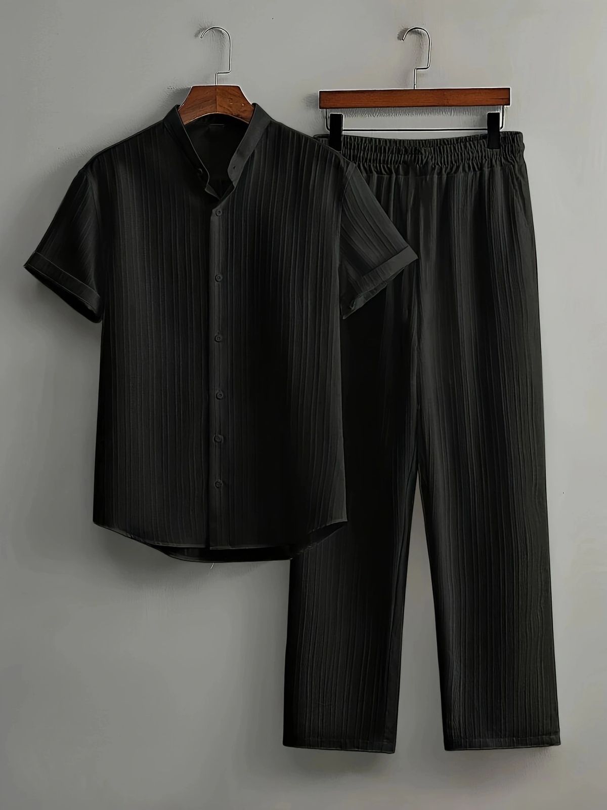 Men's Clothing Men's Casual Multi Color Beach Wear Bamboo Wrinkled Short Sleeved Suit Two Piece Suit_viptrois.com