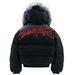 Unisex Winter Hooded Puffer Jacket With Detachable Faux Fur Collar - Loose Fit Thickened Warm Coat, Trendy Embroidery Design, Black (S/M/L/XL)_viptrois.com