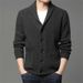 Men's Thick Knit Button Cardigan - Winter Warm V-Neck Wool Sweater With Shawl Collar, Solid Color Casual Pullover For Fall & Winter_viptrois.com