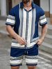Men's Clothing Men's Striped Casual Digital Printing Suit Short Sleeved Shirt Men's Beach Pants Suit_viptrois.com