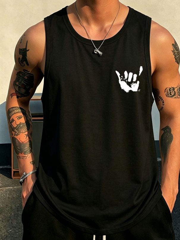 Canotta Uomo Girocollo 100% Cotone Stampa Palme Morbida Traspirante Senza Maniche Sport Quotidiano Estivo Casual Multicolore_viptrois.com