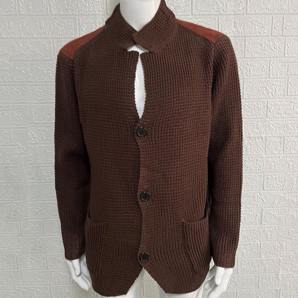 Autumn Winter Foreign Trade Cardigan Slim Fit Turn-Down Collar Long Sleeve Knitted Jacket Cross-Border European And_viptrois.com