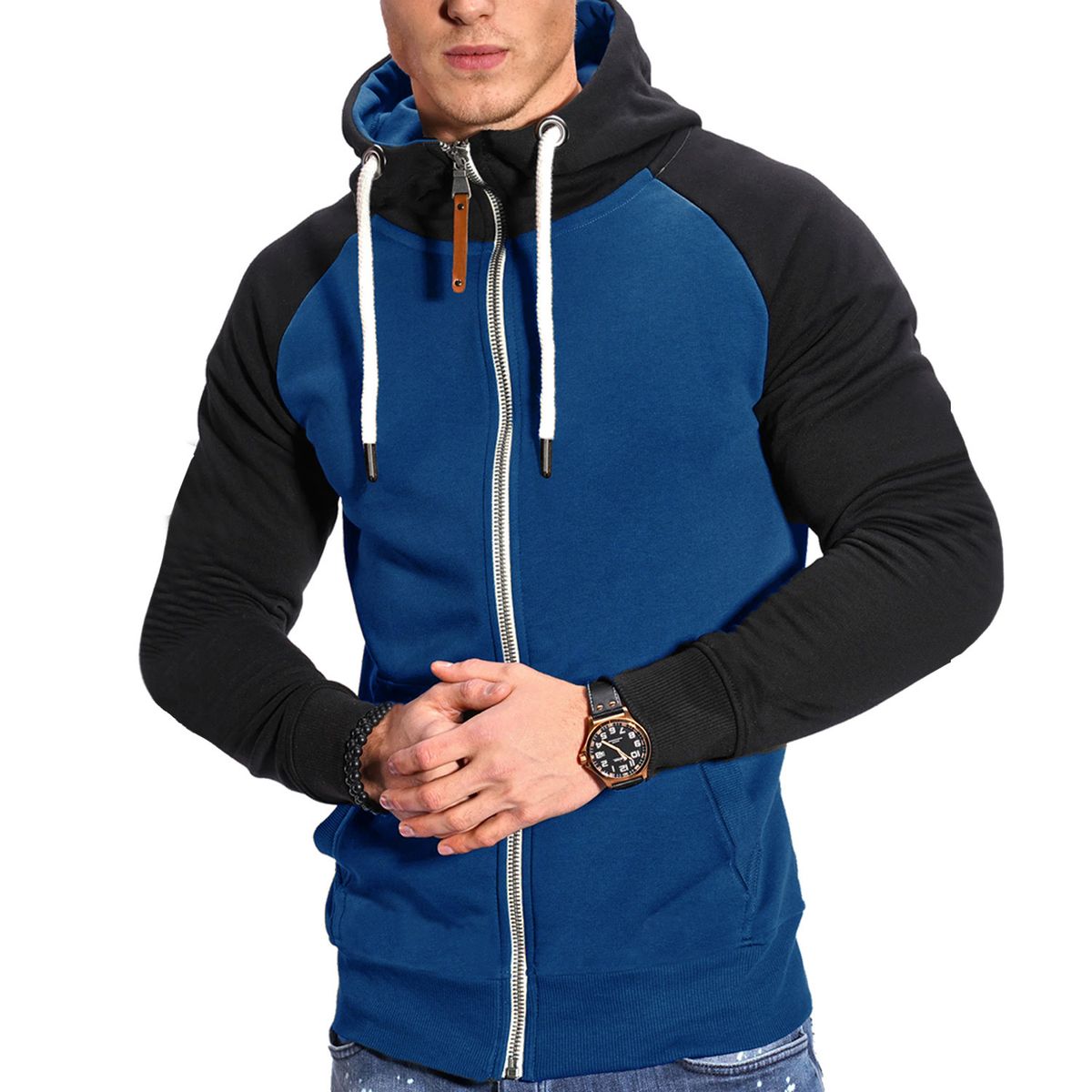 Men's Color Matching Fitness Sports Men's Sweatshirt Casual Fashion Contrasting Color Raglan Sleeve Cardigan Top_viptrois.com