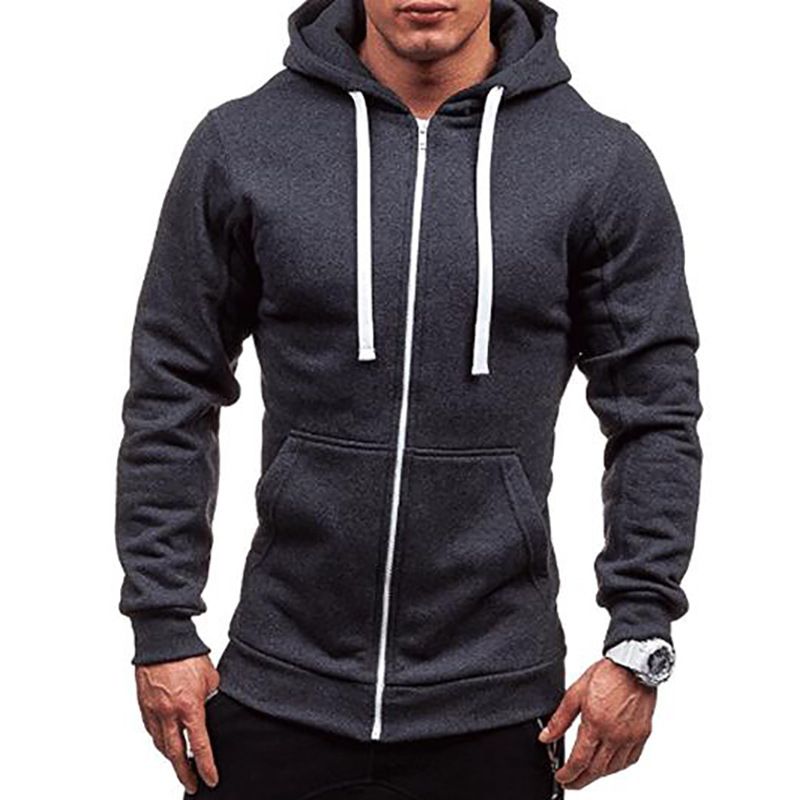 Men's Zip-Up Hooded Sweatshirt - Heavyweight Fleece-Lined Pullover With Side Pockets (Black/Navy/Charcoal/Light Gray/Maroon)_viptrois.com