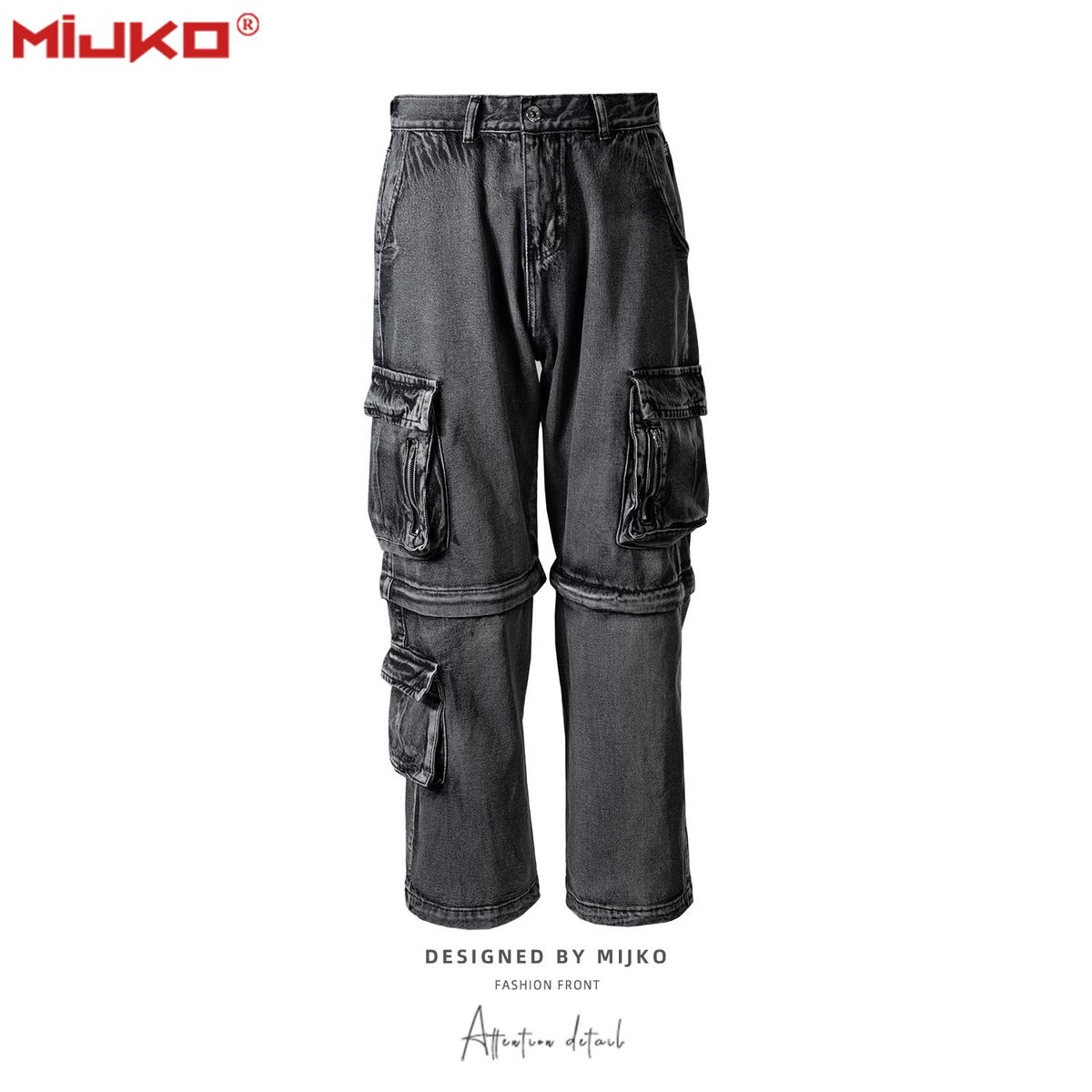 men's and women's autumn and winter urban zipper two-way functional straight trousers changeable mid-pants multi-pocket jeans_viptrois.com