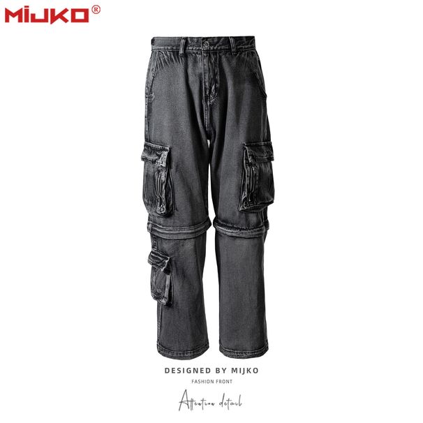 men's and women's autumn and winter urban zipper two-way functional straight trousers changeable mid-pants multi-pocket jeans_viptrois.com