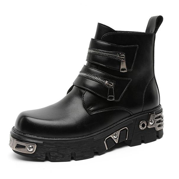 Metal Punk Style Martin Boots Thick Sole Heightening Retro Tooling Boots Ruffian Handsome Men's Shoes_viptrois.com