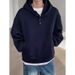 Cleanfit Button-Up Hooded Sweatshirt – Minimalist Henry Collar Pullover For Men (M-XXXL) – Lightweight Polyester Blend Casual Jacket_viptrois.com