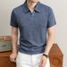 Men's Short Sleeve Knit Polo Shirt, Textured Stripe & Seagull Collar Design, Breathable Summer Casual Top_viptrois.com