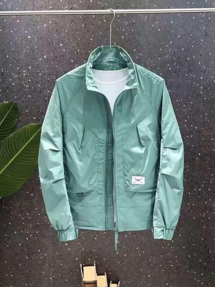 Men's Lightweight Polyester Jacket - Versatile 3-Season Stand Collar Coat, Breathable & Wrinkle-Free, Slim Fit_viptrois.com