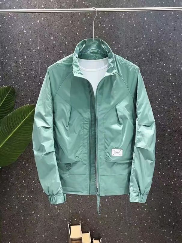 Men's Lightweight Polyester Jacket - Versatile 3-Season Stand Collar Coat, Breathable & Wrinkle-Free, Slim Fit_viptrois.com