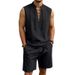 Men's Clothing Men's Linen Suit Casual Loose T-Shirt And Drawstring Shorts Set Sleeveless Trendy For Formal & Casual_viptrois.com