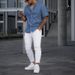 Men's Clothing Solid Color Denim Shirt Short Sleeved T Shirt Casual Loose T Shirt_viptrois.com