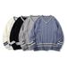 Men's Clothing College Style V Neck Knit Sweater New Loose Casual Versatile Long Sleeve Cable Knit Sweater For Men_viptrois.com