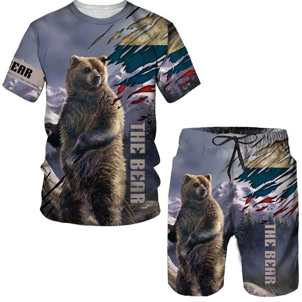 Russian Bear 3D Print Men's Summer Sportswear Set Casual Short Sleeve T-Shirt Fashionable Streetwear_viptrois.com