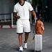 Men’s Summer Waffle-Knit Contrast Trim Set – V-Neck Short Sleeve & Shorts Casual Sportswear Outfit – Breathable & Stylish Matching Two-Piece_viptrois.com