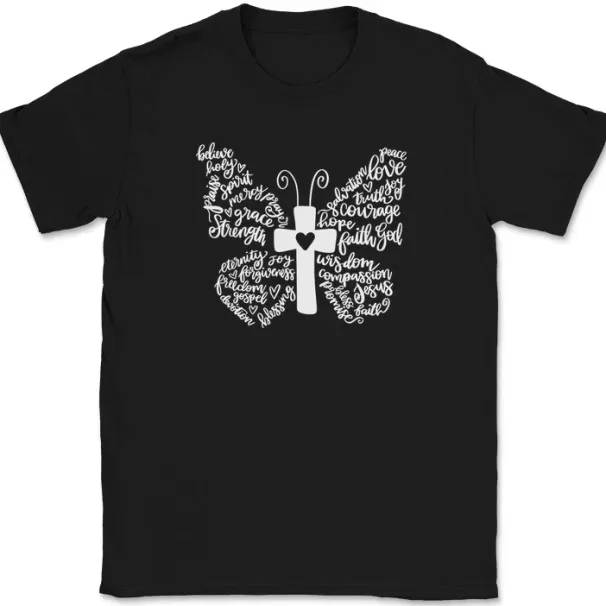 Butterfly Cross T-Shirt Mens Womens Tees Top Christian Jesus Praise Worship God Text Tee_viptrois.com