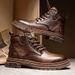 Men's Classic British Style Work Boots - Fashionable Unisex Leather-Look Ankle Boots With Cushioned EVA Insole & Breathable Lining (Black/Brown)_viptrois.com