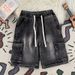 Men's Clothing Summer Youth Popular Harem Pants Lazy Men's Shorts Ins Trendy Mid Waist Straight Slightly Elastic Denim Shorts_viptrois.com