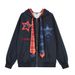 Five-Pointed Star Patch Embroidery Patchwork Plaid Hooded Cardigan Sweatshirt Trendy Brand Men's Clothing Lace-Up Design_viptrois.com